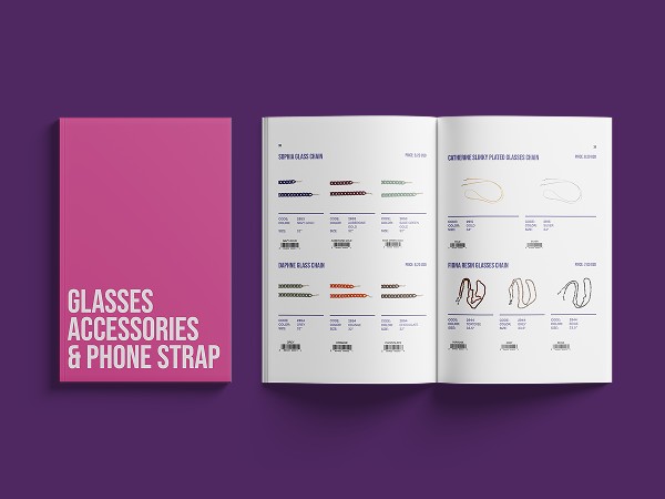 Catalogue spread, glasses accessories and phone strap