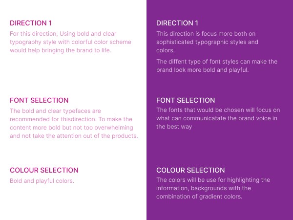 Two brand directions: typography, font and colour rationale