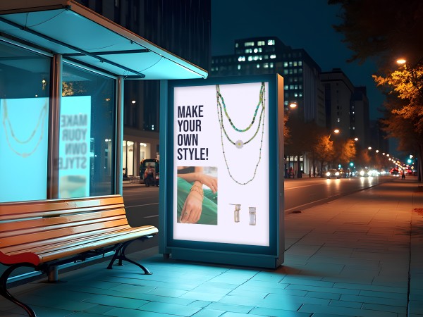Big Metal bus-stop poster at night