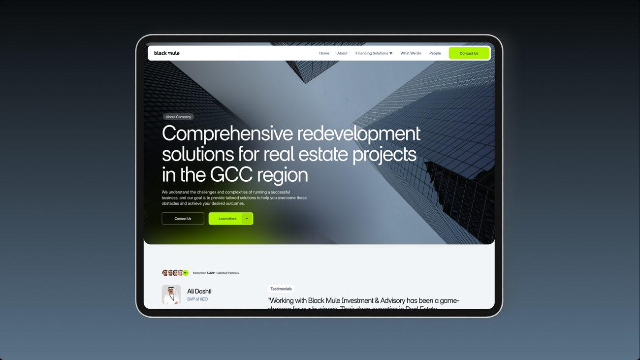 Black Mule Concept 01, website on tablet