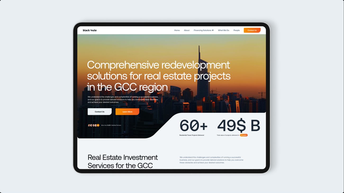 Black Mule Concept 02, website on tablet