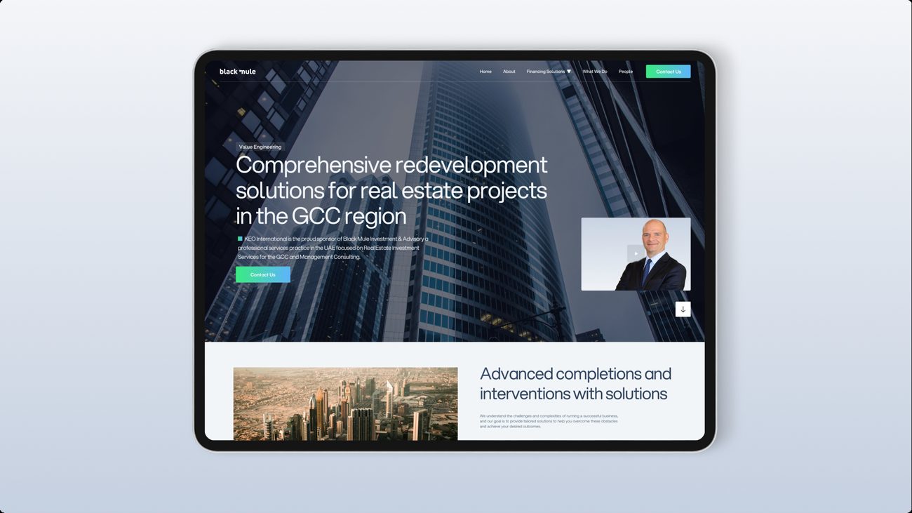 Black Mule Concept 03, website on tablet