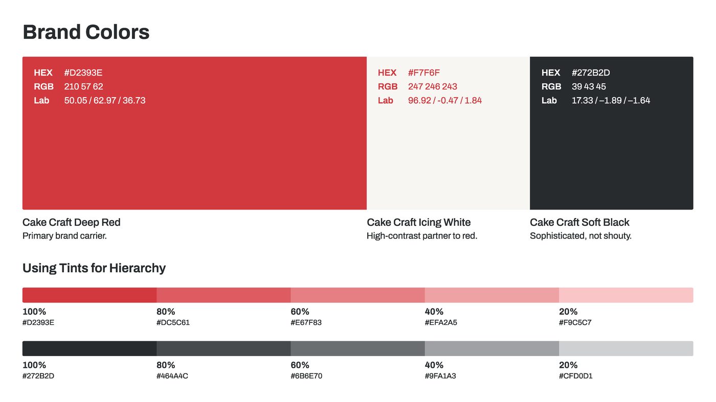 Cake Craft Co brand colour system