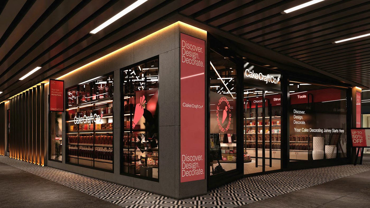Cake Craft Co flagship store exterior at night