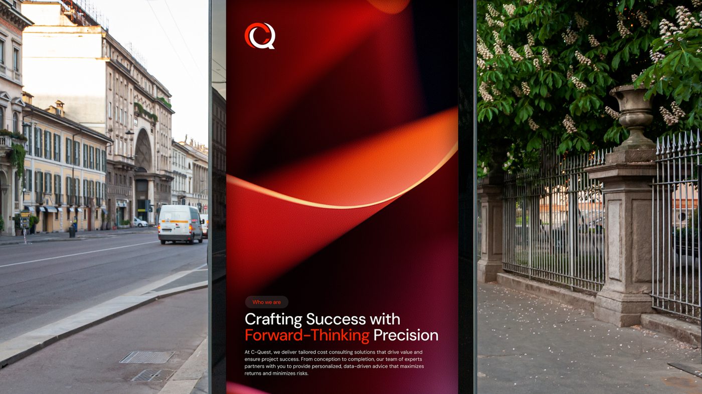 C-Quest bus shelter display on a European boulevard: Crafting Success with Forward-Thinking Precision
