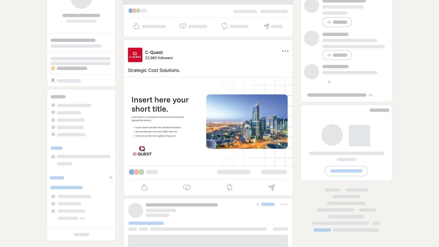 C-Quest LinkedIn single post featuring Doha skyline and strategic cost solutions