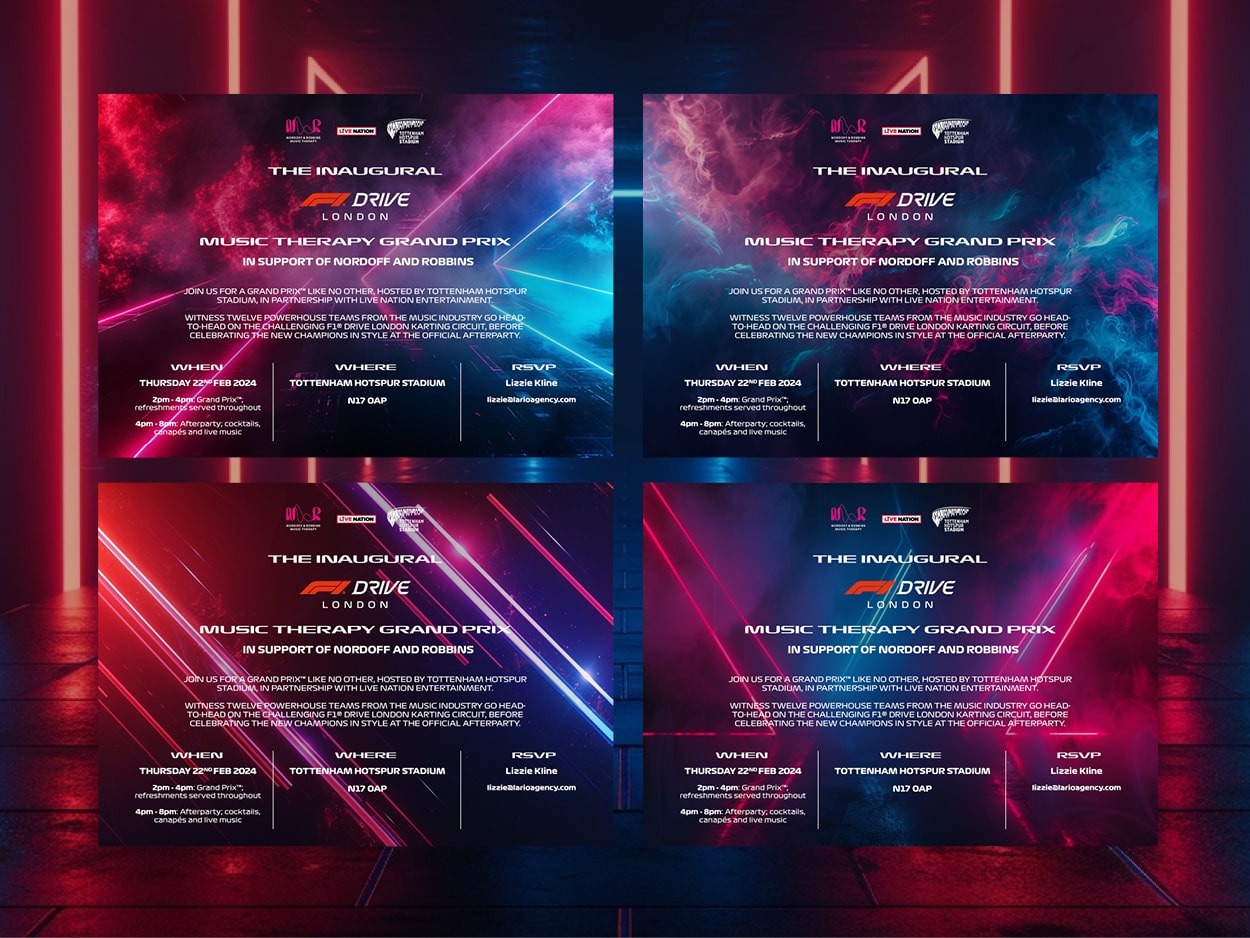 Four colourways of the invite