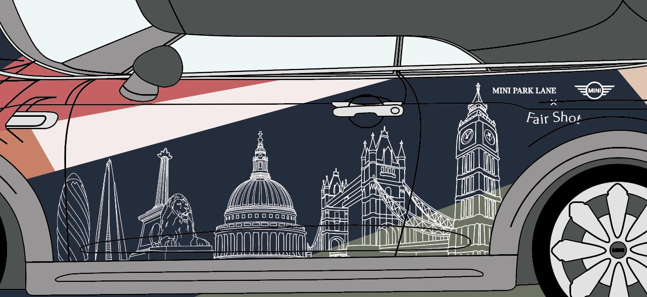 Flat artwork of the skyline band and the lockup