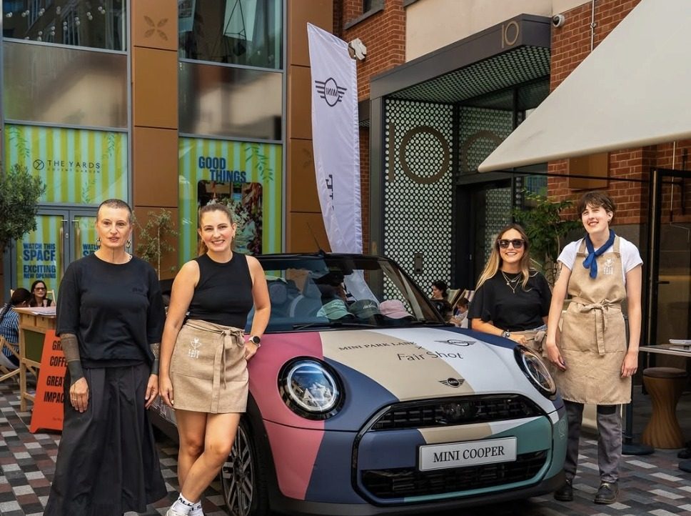 The Fair Shot and MINI Park Lane teams with the car at The Yards
