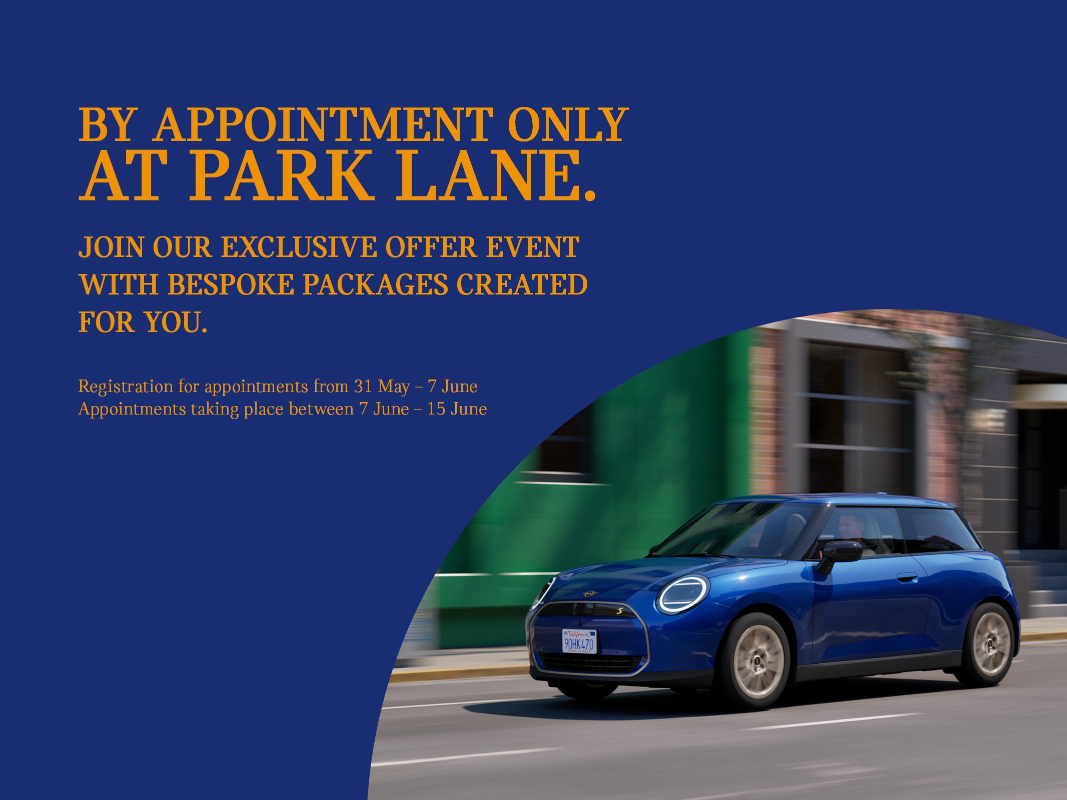 By Appointment Only website header, navy
